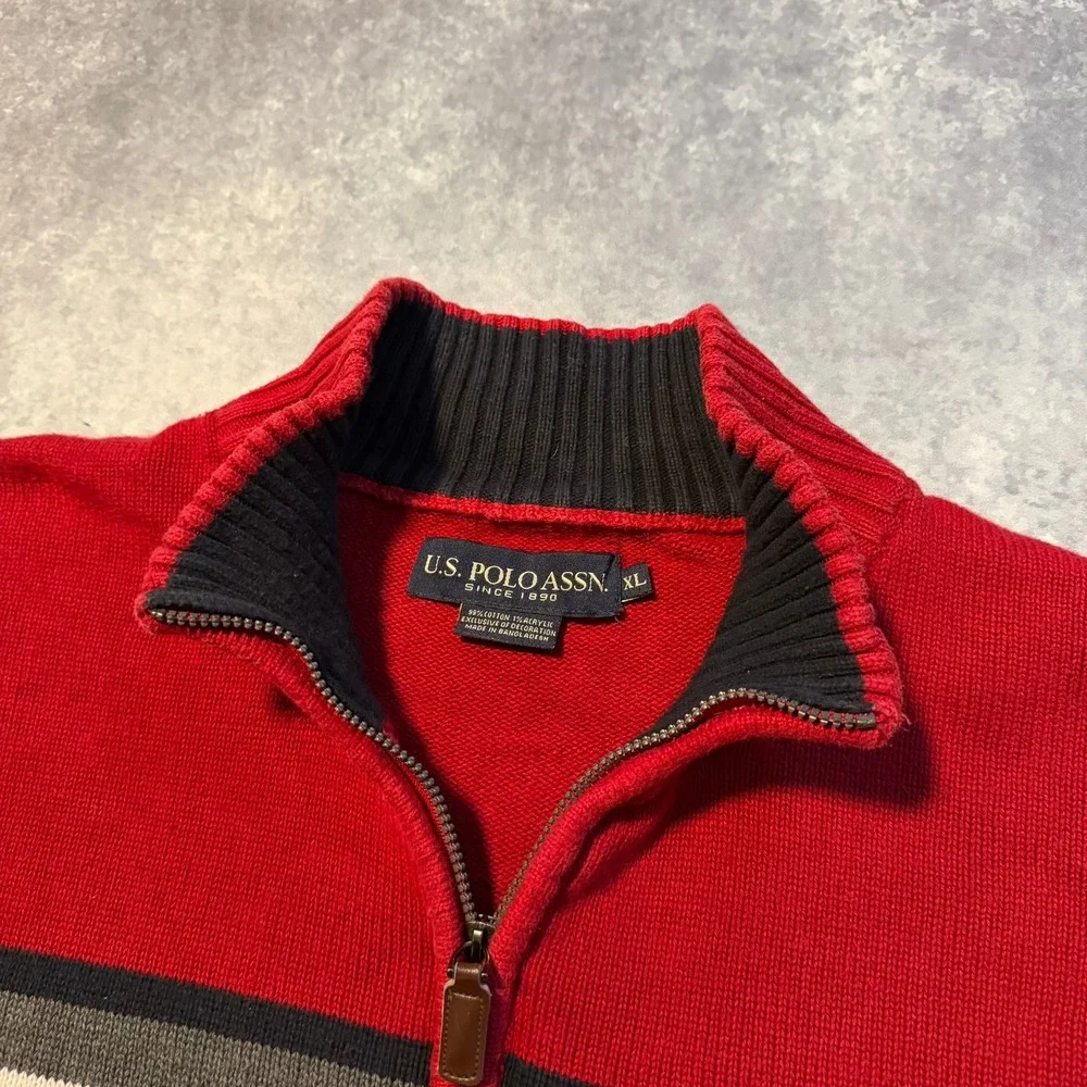 Vintage US Polo Assn‎ Mens Red 1/4 Zip Sweater Pullover Long Sleeve Size XL